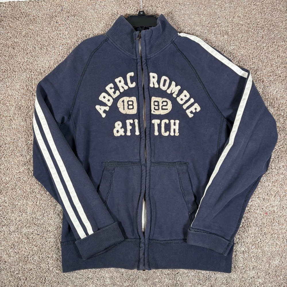 Abercrombie & Fitch Navy Blue Full Zip Muscle Sweatshirt XXL Striped Vintage